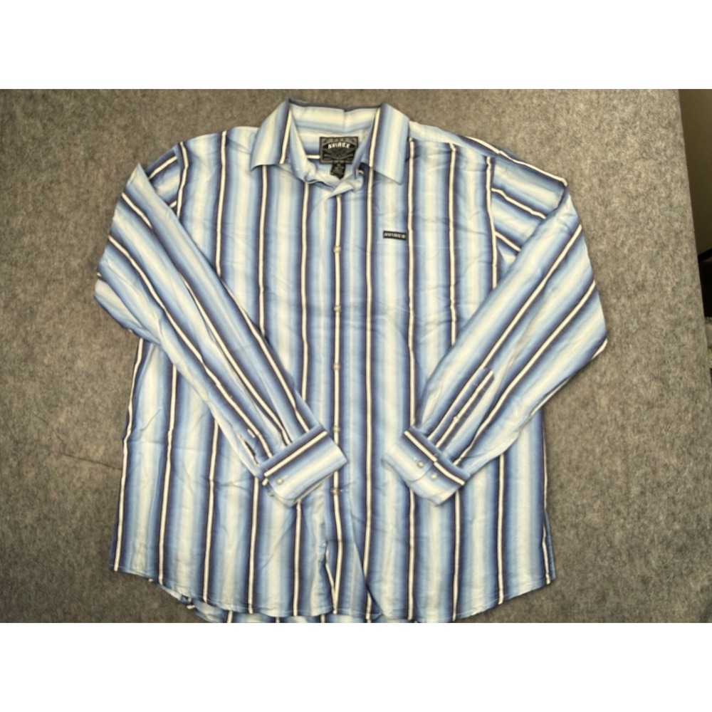 Avirex‎ Shirt Mens XL Blue Cotton Striped Button Down Long Sleeve Casual Preppy